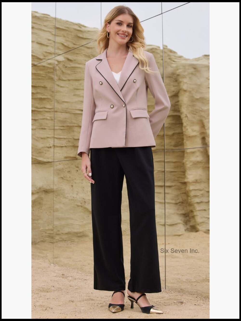 Double Breasted Work Blazer Business Casual Suit Jacket - Picture 6 of 6